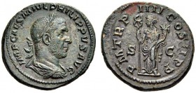 Philip I, 244-249. As (Copper, 26mm, 10.26 g 12), Rome, 247. IMP CAES M IVL PHILIPPVS AVG Laueate, draped and cuirassed bust of Philip I to right. Rev...
