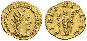 Valerian I, 253-260. Binio (Gold, 20mm, 5.20 g 6), Rome, 253-254. IMP C P LIC VALERIANVS AVG Radiate, draped and cuirassed bust of Valerian I to right...