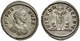 Probus, 276-282. Denarius (Billon, 19mm, 2.26 g 12), Rome. IMP PROBVS AVG Laureate and cuirassed bust of Probus to right. Rev. VICTORIA GERM Military ...