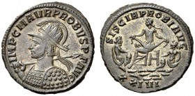 Probus, 276-282. Antoninianus (Billon, 21mm, 3.66 g 2), Siscia. IMP C M AVR PROBVS P F AVG Radiate, helmeted and cuirassed bust of Probus to left, hol...