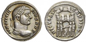 Maximianus, first reign, 286-305. Argenteus (Silver, 17mm, 3.40 g 6), Ticinum, c. 295. MAXIMIANVS AVG Laureate head of Maximianus to right. Rev. VICTO...