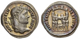 Maximianus, first reign, 286-305. Argenteus (Silver, 3.24 g 6), Siscia, 294-295. MAXIMIANVS AVG Laureate head of Maximianus to right. Rev. VIRTVS MILI...