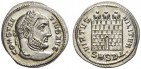 Constantius I, 305-306. Argenteus (Silver, 20mm, 3.43 g 12), Serdica, 305-306. CONSTANTIVS AVG Laureate head of Constantius I to right. Rev. VIRTVS MI...
