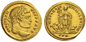 Constantine I, 307/310-337. Solidus (Gold, 19mm, 4.36 g 6), Trier, 313-315. CONSTANTI-NVS P F AVG Laureate head of Constantine I to right. Rev. VICTOR...