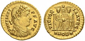 Valens, 364-378. Solidus (Gold, 21mm, 4.47 g 6), Trier, 373-375. D N VALENS P F AVG Rosette-diademed, draped and cuirassed bust of Valens to right. Re...