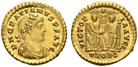 Gratian, 367-383. Solidus (Gold, 20mm, 4.52 g 7), Trier, 374. D N GRATIANVS P F AVG Rosette-diademed, draped and cuirassed bust of Gratian to right. R...