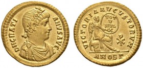 Gratian, 367-383. Solidus (Gold, 20mm, 4.44 g 6), Antioich, 372. D N GRATI - ANVS P F AVG Draped and cuirassed bust of Gratian to right, wearing roset...