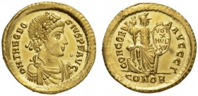 Theodosius I, 379-395. Solidus (Gold, 21mm, 4.51 g 7), Constantinople, 3rd officina, 388-392. D N THEODO - SIVS P F AVG Draped and cuirassed bust of T...