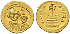 Heraclius, with Heraclius Constantine, 610-641. Solidus (Gold, 20mm, 4.48 g 7), Constantinople, c. 616-625. dd NN hERACLIUS ET hERA CONST P AVC Crowne...