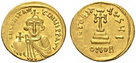Constans II, 641-668. Solidus (Gold, 20mm, 4.44 g 6), Constantinople, c. 642-643. dN CONSTANTINUS PP AVC Crowned and draped bust of Constans II facing...