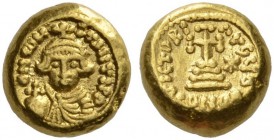 Constans II, 641-668. Solidus (Gold, 10mm, 4.45 g 6), Carthage, 645/6. D N CONSTANTI P P Beardless crowned and draped facing bust of Constans, holding...