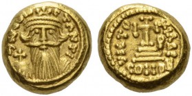 Constans II, 641-668. Solidus (Gold, 10mm, 4.40 g 7), Carthage, 652/3. d N CONCTANTI Crowned and draped facing bust of Constans, with long beard and h...