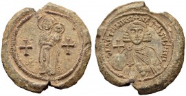 Anastasius II Artemius, 713-715. Seal or Bulla (Lead, 41mm, 41.52 g 12), an Imperial bulla, used for official documents. The Virgin Hodegetria standin...