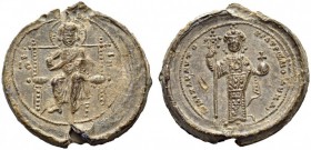 Michael VII Ducas, 1071-1078. Seal (Lead, 35mm, 31.07 g 12), an Imperial bulla, used for official documents. IC XC Christ Pantokrator, seated facing o...