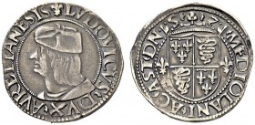 Italy, Asti. Louis, Duke of Orléans, Lord of Asti. 1465-1498. Testone (Silver, 28mm, 9.30 g 12), late 1480s-1498. ( lis )LVDOVICVS’DVX’AVRELIANESIS Dr...