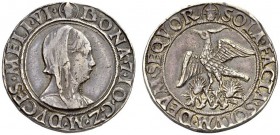 Italy, Milan, Duchy. Bona di Savoia, as regent for Gian Galeazzo Maria Sforza, 1476-1480. Testone (Silver, 26mm, 9.64 g 6). ( head of St. Ambrose ) BO...