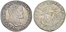 ITALY, Tuscany. Duchy, then Granduchy of Florence and Siena . Cosimo I de’Medici, 1557-1574. Testone (Silver, 31mm, 9.15 g 8), Siena. COSMVS MED FLORE...