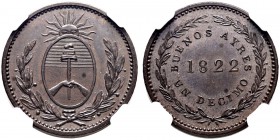 ARGENTINIEN. Republik. 1 Decimo 1822, Buenos Aires. Probe in Kupfer. KM Pn1. NGC PF65 BN. Polierte Platte. FDC / Choice Proof.