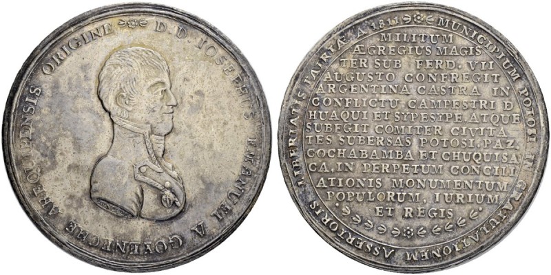 BOLIVIEN. Fernando VII. 1808-1824. Silbermedaille 1811. Auf den Unterdrücker des...