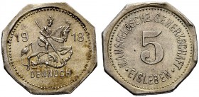 DEUTSCHLAND. Eisleben, Stadt. 5 Pfennig 1918. Achteckiger Silberabschlag der Notmünze zu 5 Pfennig. Mansfeldische Gewerkschaft. 2.64 g. Menzel 6326.13...