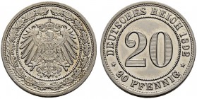 DEUTSCHLAND. DEUTSCHE MÜNZEN SEIT 1871. Kleinmünzen des Kaiserreichs. 20 Pfennig 1892 E, Muldenhütten. 6.23 g. Jaeger 14. Fast FDC / About uncirculate...