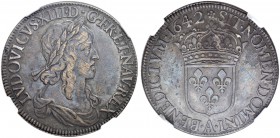 FRANKREICH. Königreich und Republik. Louis XIII. 1610-1643. Ecu de 60 sols 1642 A, Paris. Premier poinçon de Warin. Münzzeichen Rose. Gadoury 51. Dav....