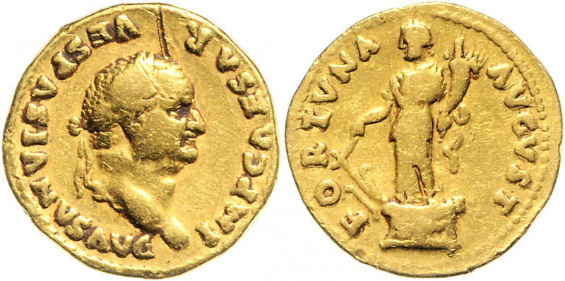 Römische Münzen Vespasian 69 - 79 Aureus 74. n. Chr. Rom Preisträgerkopf rechts ...
