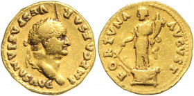 Römische Münzen Vespasian 69 - 79 Aureus 74. n. Chr. Rom Preisträgerkopf rechts / Fortuna links stehend, auf niedrigem Kranzsockel, verziert mit Widde...
