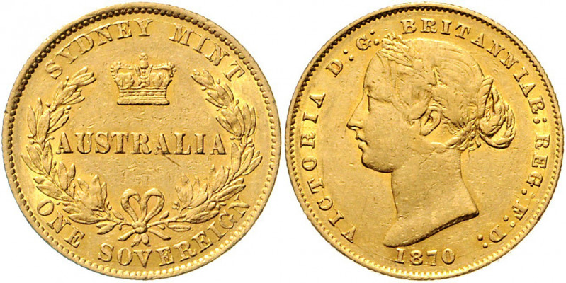 Australien Victoria 1837 - 1901 Sovereign 1870 S Sydney Friedberg 10 8,88g vz/st...