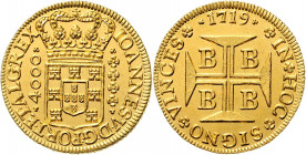 Brasilien Joao VI. 1707 - 1750 4000 Reis 1719 B Bahia Friedberg 30 10,72g stgl