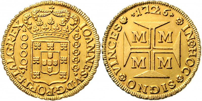 Brasilien Joao VI. 1707 - 1750 10.000 Reis 1726 M Minas Gerais Friedberg 34 26,6...