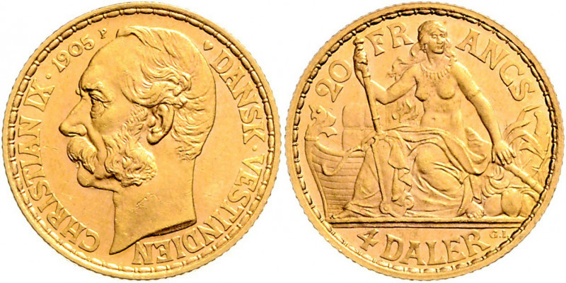 Dänisch Westindien Christian IX. 1863 - 1906 20 Francs 1905 Kopenhagen Friedberg...