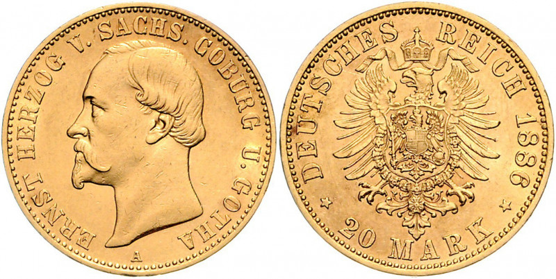 Deutschland Sachsen-Coburg-Gotha Ernst II. 1844 - 1893 20 Mark 1886 A Berlin Jae...