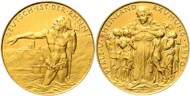 Deutschland Weimarer Republik 1919 - 1933 Goldmedaille zu 6 Dukaten 1930 München von K. Goetz auf die Räumung der Pfalz und des Rheinlandes. "Vater Rh...