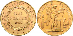 Frankreich Repubik 1871 - 1940 100 Francs 1906 A Paris Friedberg 590 32,37g vz