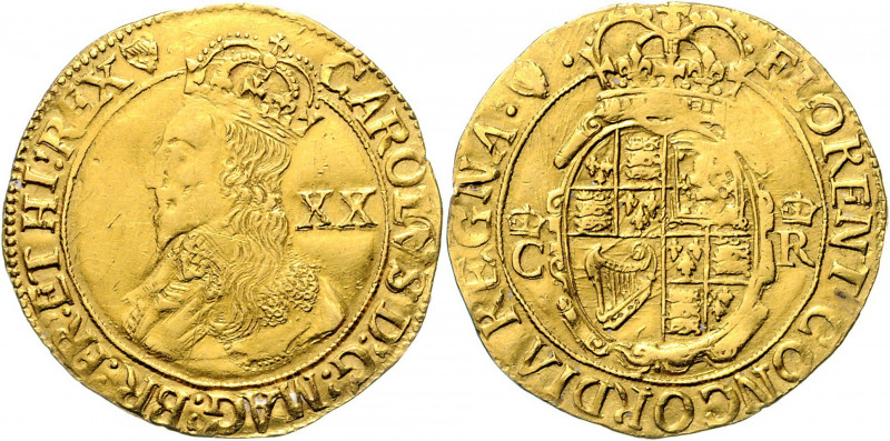 Großbritannien Charles I. 1625 - 1649 Gold Unite / 20 Shillings n.d. C-R London ...