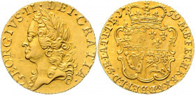 Großbritannien George II. 1727-1760 1/2 Guinea 1759 London  Laurete head l. // crowned shield of arms Friedberg 349, Seaby 3685 4,20g vz/stgl