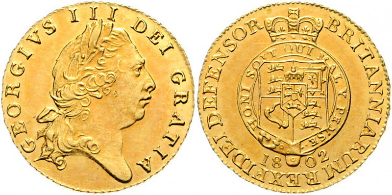 Großbritannien George III. 1760 - 1820 1/2 Guinea 1802 London Laureate head // c...