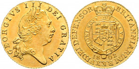 Großbritannien George III. 1760 - 1820 1/2 Guinea 1802 London Laureate head // crowned circular shield on reverse Friedberg 363, Seaby 3736 4,17g Erst...