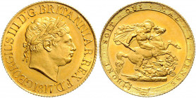 Großbritannien George III. 1760 - 1820 Sovereign 1817 London laureate head of King right // Pistrucci's St George and dragon. Lustrous surfaces on thi...