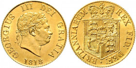 Großbritannien George III. 1760 - 1820 1/2 Sovereign 1818 London Laureate head // crowned circular shield on reverse Friedberg 372, Seaby 3786 4,00g v...