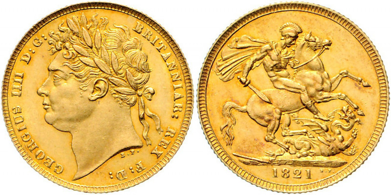 Großbritannien George IV. 1820 - 1830 1 Sovereign 1821 London Laureate head left...