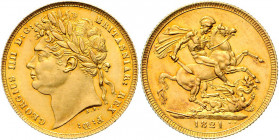 Großbritannien George IV. 1820 - 1830 1 Sovereign 1821 London Laureate head left // St. George and the Dragon  Friedberg 376, Seaby 3800 8,03g f.stgl/...