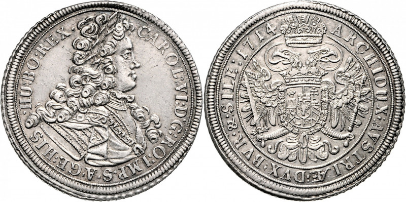 Karl VI. 1711 - 1740 Taler 1714 Breslau Her. 402 28,64g vz