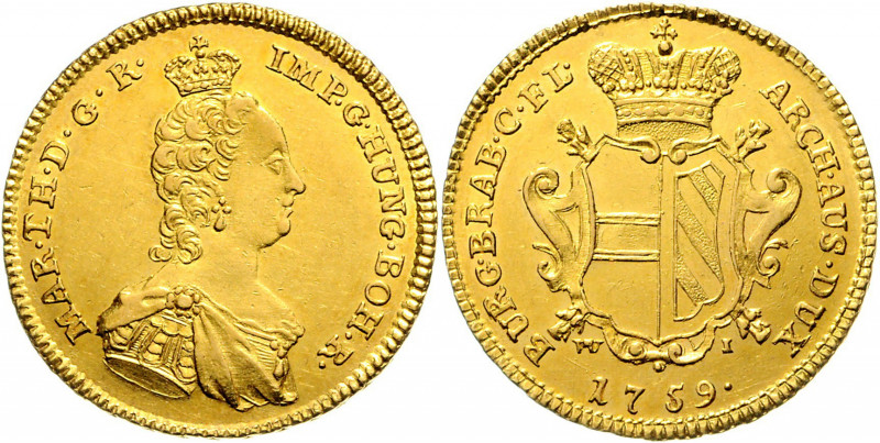 Maria Theresia 1740 - 1780 2 Souverain d´or 1759 W-I Wien Fr. 378, Her. 324, Eyp...