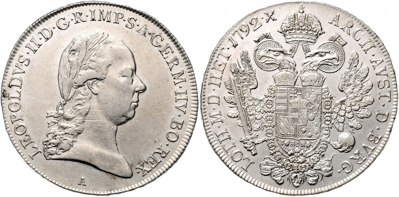 Leopold II. 1790 - 1792 1/2 Taler 1792 A Wien Her. 37 14,00g f.vz/f.stgl