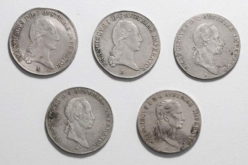 Franz I. 1806 - 1835 Lot 5 Stück 1/2 Taler 1815 A, 1820 A, 1826 A, 1827 A, 1831 ...