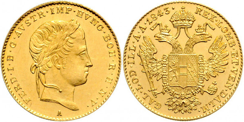 Ferdinand I. 1835 - 1848 Dukat 1843 A Wien Fr. 733 3,51g f.stgl/stgl