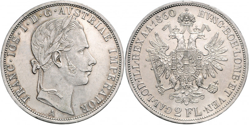 Franz Joseph I. 1848 - 1916 2 Gulden / 2 Florin 1860 A Wien Fr. 1358 24,72g vz