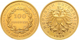 1. Republik 1918 - 1934 - 1938 100 Zollkronen 1923 Wien Her. 1 33,86g vz/stgl